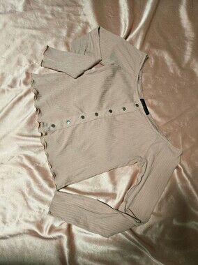 Derek Heart Pink Ribbed Long Sleeve Button Front Top